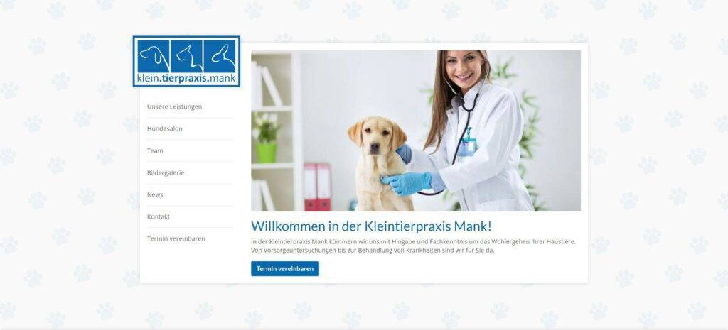 Screenshot des Herobanners der Homepage der Website der Kleintierpraxis Mank