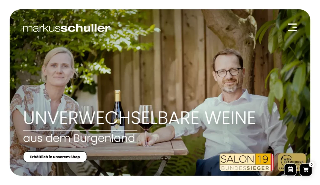 Screenshot des above-the-fold Bereichs der Website schullerwein.at